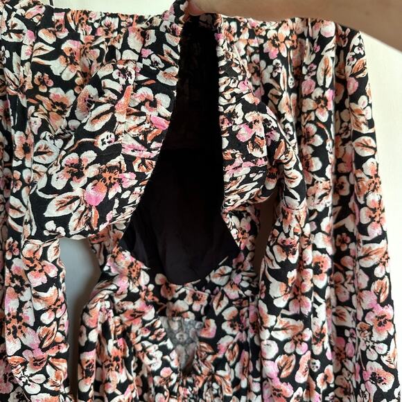 Free People Boho Jael Cut-Out Floral Mini Long Sleeve Dress Cottagecore MEDIUM - Picture 8 of 12